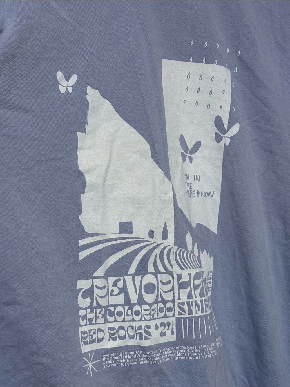 Trevor Hall Red Rocks 2024 Tour band Shirt Graphic Tee in Dusty Blue